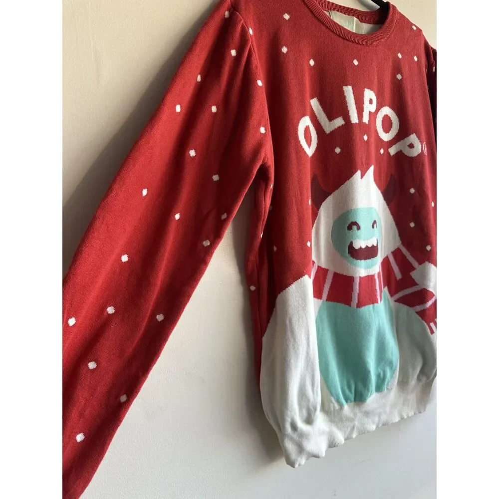 OLIPOP Christmas Yeti Ugly Holiday Sweater Red White XL